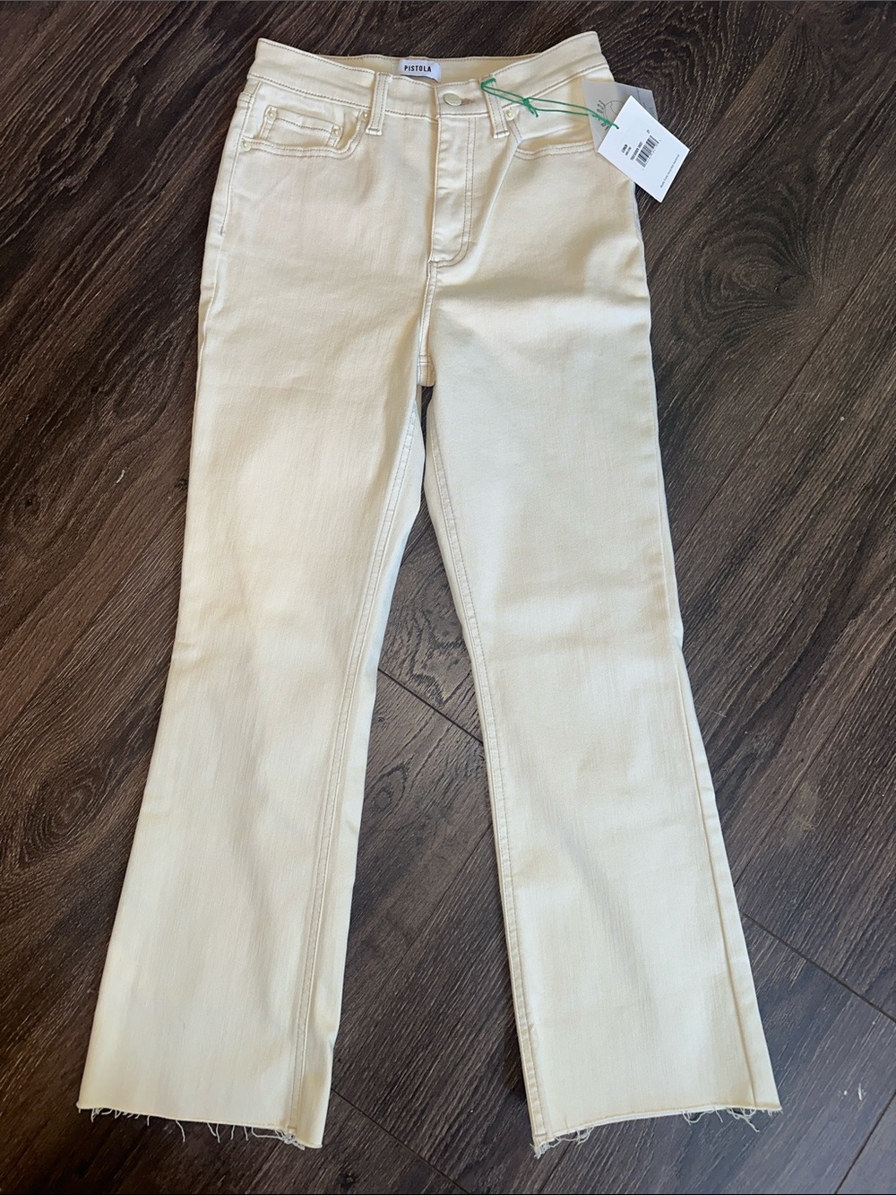 Pistola Lennon High Rise Crop Boot Denim in Sand Stone Size 27 NWT